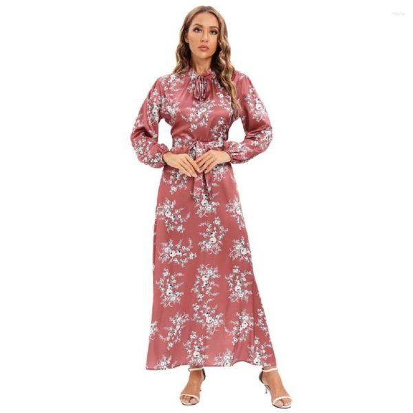 Abbigliamento etnico Moda elegante all'ingrosso floreale femminile tunica abito da donna in raso gonna lunga maxi Abaya musulmano