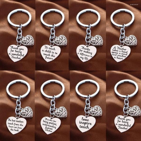 Portachiavi Hollow Love Heart Charms Apprezzamento Insegnanti Portachiavi Regali Grazie Insegnante Gioielli Portachiavi Festa dell'insegnante Regali Portachiavi