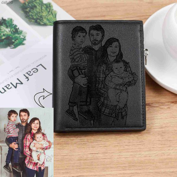 Portafoglio fotografico personalizzato in pelle PU con cerniera Porta carte multiple Tasca portamonete verticale Porta carte telefoniche Miglior regalo per uomo L230704