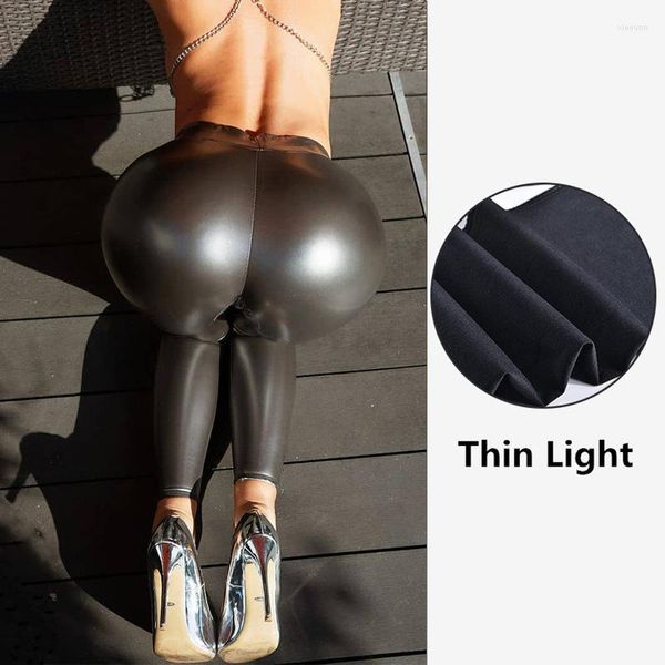 Damenhose 2023 Sexy schwarze Lederleggings Frauen Skinny Push Up Hohe Taille Weibliche Gym Übung Yoga Wet Look Y2K Eng anliegender Bleistift