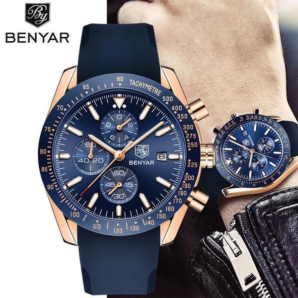 Orologi da polso BENYAR Orologio da uomo Top Brand Business Cinturino in silicone Sport impermeabile Cronografo al quarzo Militare Relogio Masculino