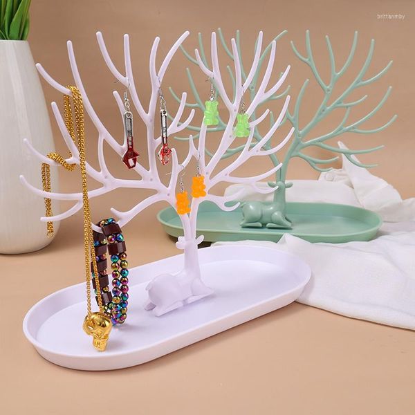 Sacchetti per gioielli Espositore in plastica a forma di albero di cervo con vassoio Antlers Orecchini Collane Anelli Scaffali per decorazioni da scrivania