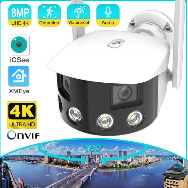 Câmeras IP ANSHICAT Outdoor 4K 8MP 4MP 180 Ângulo de Visão Ultra Amplo Panorâmico WIFI Lente Dupla Câmera Fixa AI Detecção Humana Câmera de Segurança 230712