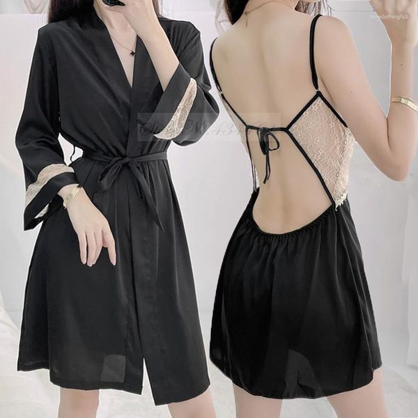 Женская одежда для сна шелк -атласные сексуальные лоскутные шволи кружевные ночные рубаш