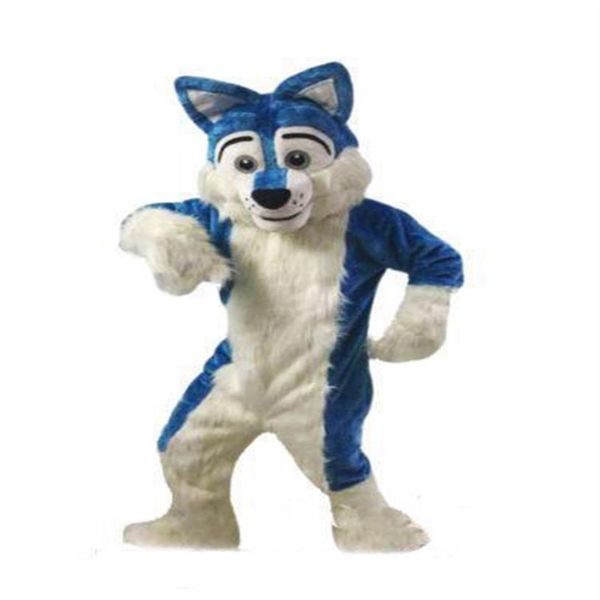 2018 fábrica Azul Husky Cão Mascote Traje Desenhos Animados Lobo cão Personagem Roupas Natal Festa de Halloween Fantasia Vestido2327