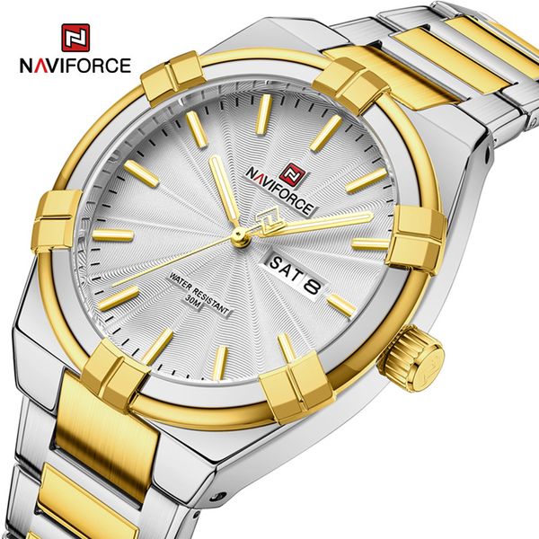 Naviforce Brand Fashion Men's Watchs Водонепроницаемые роскошные бизнес -бизнес -брачные часы из нержавеющей стали