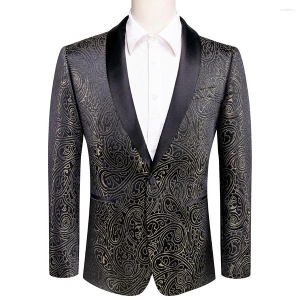 Erkekler Suits Hi-Tie Siyah Gold Jacquard Paisley Erit