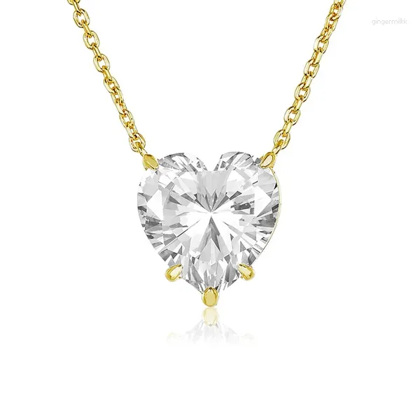 Catene Single Stone Big Sparking Bling Heart Cubic Zirconia Cz Collana con ciondolo Regalo di San Valentino Gioielli di moda semplici di alta qualità