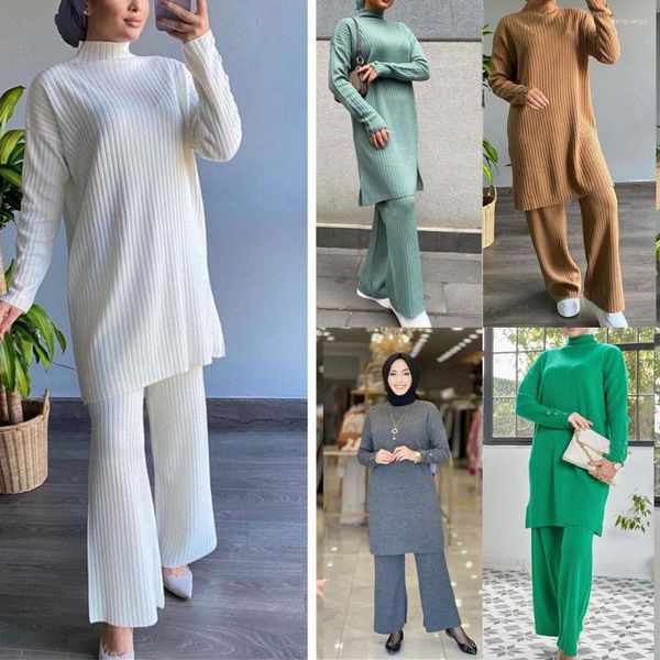 Etnik Giyim Abaya Dubai Türkiye Kaftan Müslüman Moda Setleri Üst Pantolonlar Kadınlar İçin Abayas 2 Parça İslami Sweat