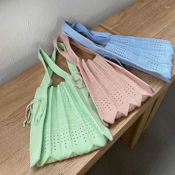 Abendtaschen weibliche koreanische Mode häkeln aushöhlen Handtasche Frauen stricken große weiche Weste Design High Street Sommer Top-Griff-Einkaufstasche