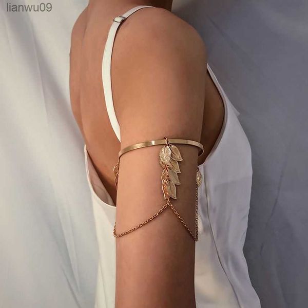 PuRui Bohemian Leaf Charm Upper Arm Bracelet Folhas de Metal Pendentes Pendentes Arm Cuff Bracelets para Mulheres Jóias da Moda L230704