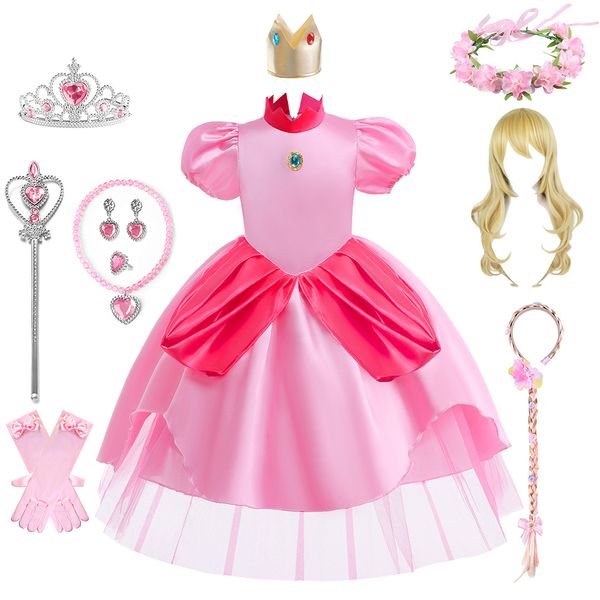 Vestidos para meninas Peach Princess Dress for Girls Carnival Cosplay Halloween Role Play Game Children Birthday Party Outfits Kids Costume Clothes 230712