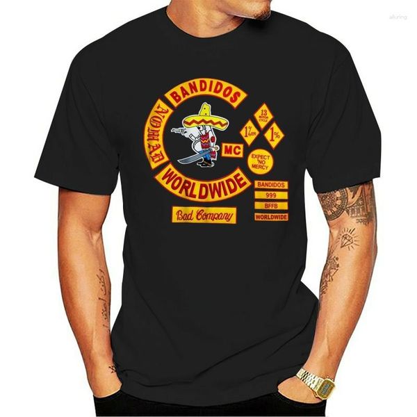 T-shirt da uomo Bandidos MC Worldwide Logo Motorcycle Club T-shirt Moda Divertente Stampa di alta qualità Cotone casual Pelle amichevole e morbida