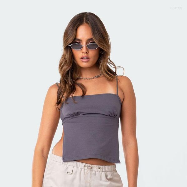 Damen Tanks Frauen Sexy Basic Tank Top Ärmellos Spaghettiträger Schnürung Rückenfrei Camis Y2K Unregelmäßige Chic Crop Sommer Streetwear