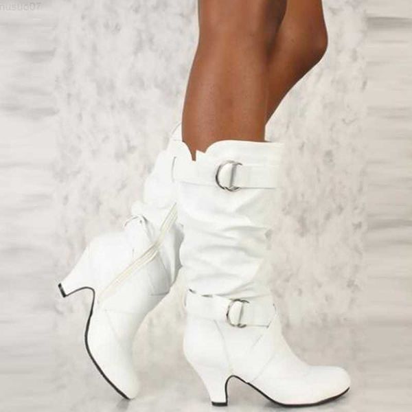 Boots Sgesvier 2019 Fashion Mid Mid Calf Spike High Hells White Black Ridding Western Boots Street Goth Ladies Shoes Plus Size Women