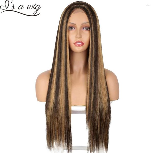 Синтетические парики I - парик длинный прямой темно -коричневый для женщин средняя часть черная красная блондинка оранжевая косплей волосы
