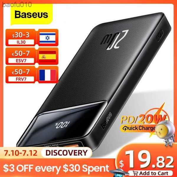 Baseus Power Bank 20000 mAh Tragbares Ladegerät Powerbank 10000 mAh Externer Akku PD 20 W Schnellladung für iPhone Xiaomi PoverBank L230712