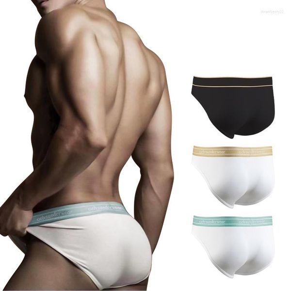 Cuecas masculinas sexy ORLVS cuecas masculinas de algodão estilo 3 calcinhas masculinas gays macias e confortáveis cuecas cuecas