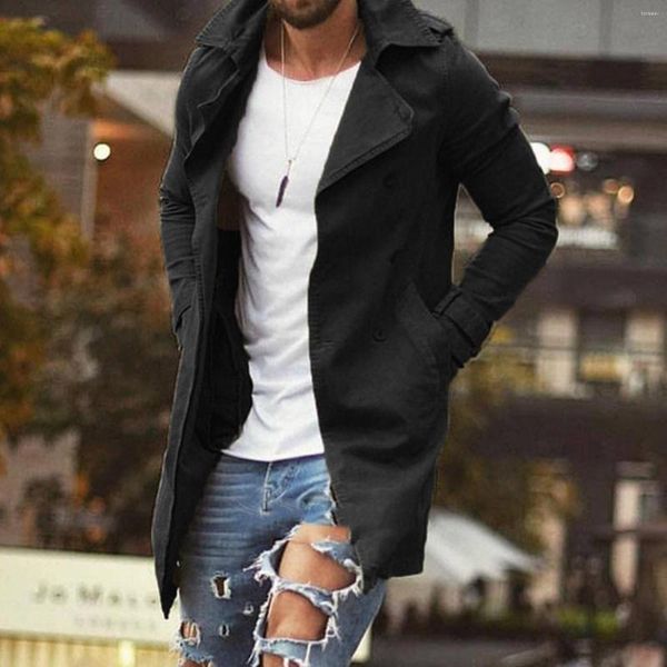 Herren-Trenchcoats, langärmelig, mittellang, schmale Passform, übergroße Windjacke, 5XL, Rain Big Herren-Regenmantel, Leder