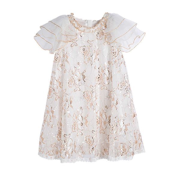 Abiti da ragazza 2023 Summer Flare Sleeves Princess Dress New Lace Mesh Patchwork Abbigliamento per bambini Abiti da festa per bambini #7266HKD230712