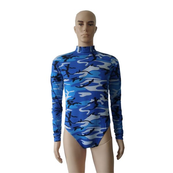 Macacão unissex cor azul camuflado Spandex Body de ginástica Ballet Macacão collant Meia-calça Unitard Fato de banho de uma peça