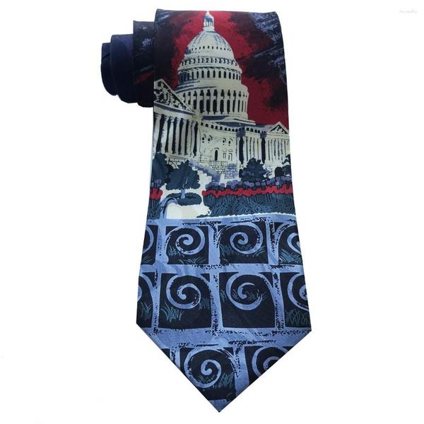 Papillon 2023 Design Uomo USA White House Print Cravatta Cravatta novità unica per uomo Anno di Natale Regalo del Ringraziamento