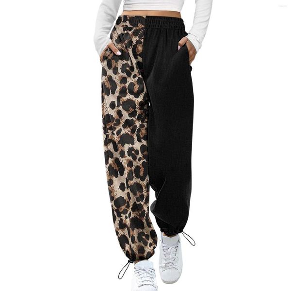 Damenhose Damen Sweathose Harajuku Patchwork Leopardenmuster Hose Jogger Kordelzug Cargo Lose Streetwear Casual Sweatpant Frühling