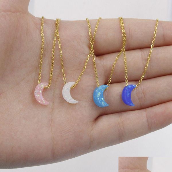 Collane con ciondolo Collana con pietra di luna opale - Girocollo in acciaio inossidabile placcato oro per la collezione di gioielli da donna Pendenti con consegna a goccia Dheag