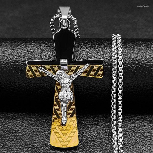 Colares com Pingente Moda Grande Jesus Cruz Colar Correntes Para Homens Personalidade Aço Inoxidável Jóias Religiosas Católicas NXH6010