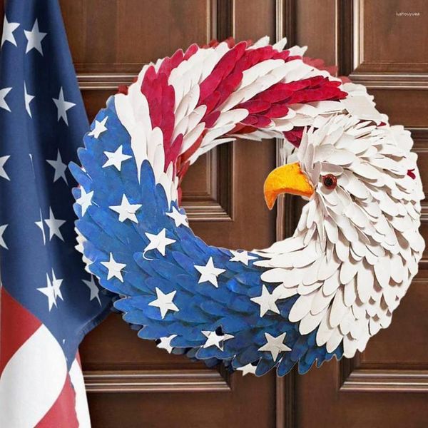 Flores decorativas DIY American Patriotic Eagle Wreath Guirlanda Decoração Porta da Frente Decoração Artificial Eleição Vote Presidente Pendurado em Casa