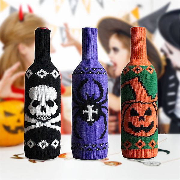 Halloween capa de garrafa de vinho tricô saco de presente decoração suprimentos para festas bruxa abóbora decoração para casa XBJK2307