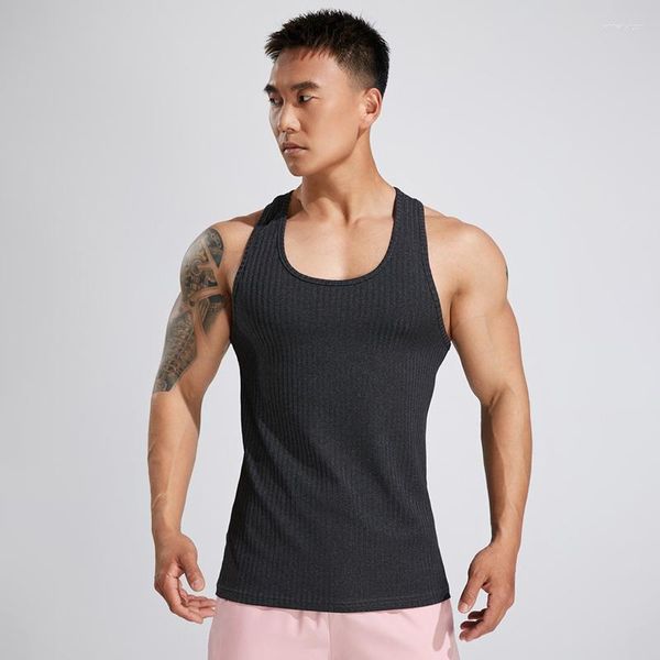 Erkek Tank Tops 2023 Yaz Sporları Giyim İnce Hızlı Kurutma Dikey Desen Racerback Top Casual