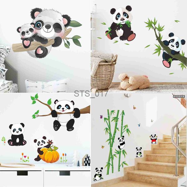 Andere dekorative Aufkleber Cartoon Panda Bambus Ast Wandaufkleber Wandbild Kinderzimmer Aufkleber Kinderzimmer Poster Vinyl Home Decor Spielplatz Dekoration x0712