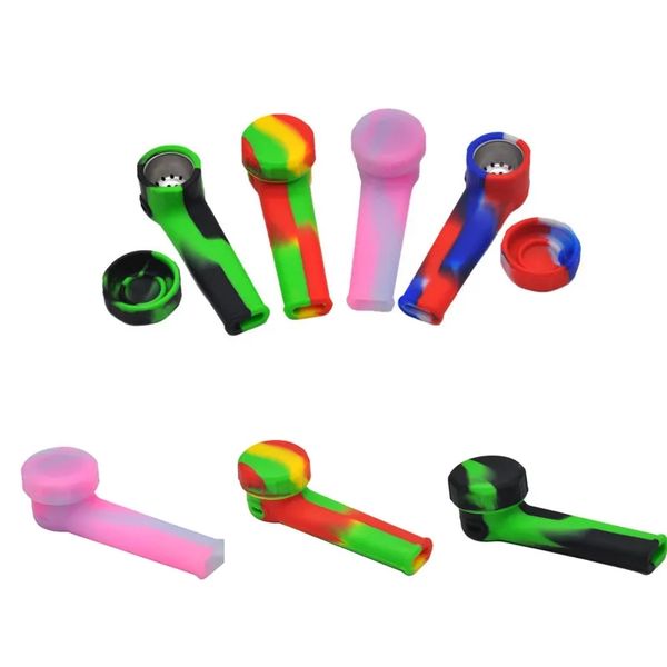 Utensili manuali per fumatori in silicone Tubi per tabacco da viaggio Cucchiaio Tubi per sigarette Bong in vetro Accessori per erbe secche Porta pipa portatile Tubo stampato per cartoni animati con coperchio