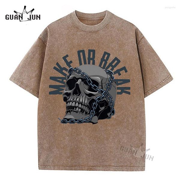 Herren T-Shirts Make Or Break Skull Classic Print Washed Shirt Baumwolle Damen und Herren T-Shirt Kurzarm Vintage T-Shirts Sommerkleidung männlich