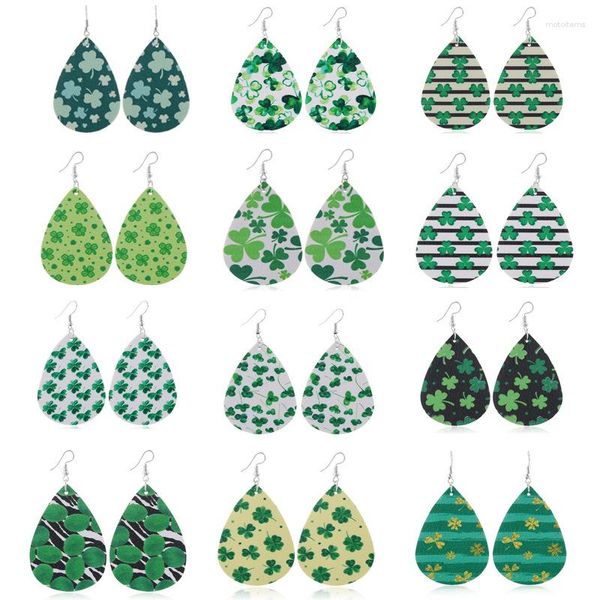 Baumelnde Ohrringe kommen mit grünem Kleeblatt und Leder in Tropfenform für Damen, modisch, weiblich, Statement-Pflanzenschmuck im Großhandel