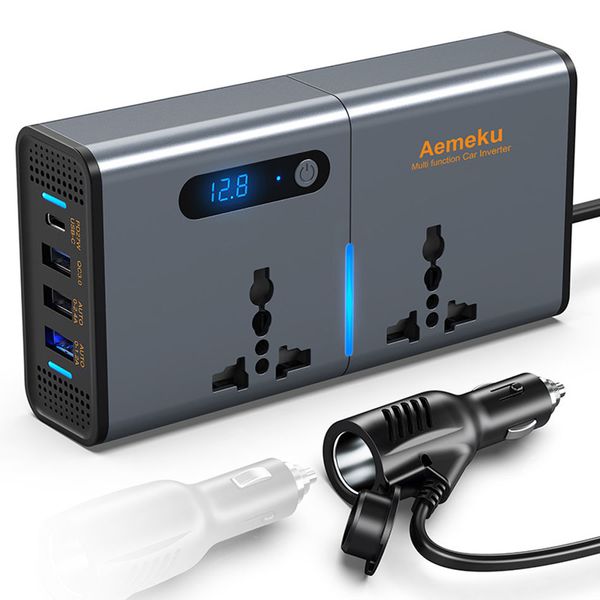 Inversor de carro de 200 W DC 12 V / 24 V para AC 220 V EUA UE Plugue de soquete universal Tipo C PD USB 3.0 Inversores de tensão de onda senoidal modificada de carregamento rápido