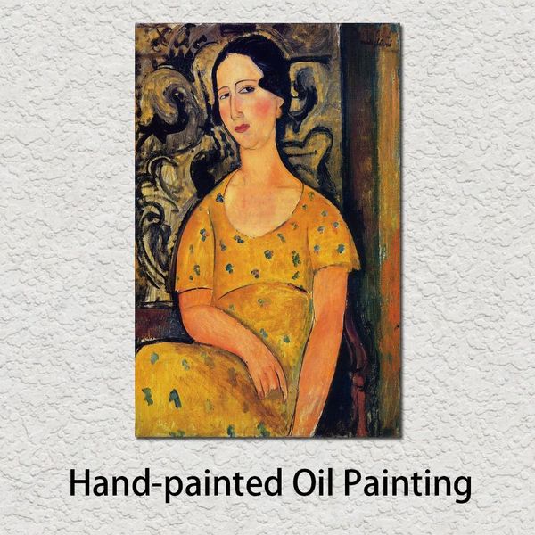 Amedeo Modigliani рисует портрет молодая женщина в желтом платье женщина абстрактное искусство высококачественное ручное нарисование