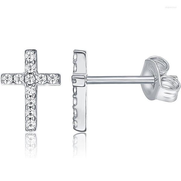 Stud Küpeler 14K Altın Kaplama Kızlar Sterling Gümüş Pave Cz Crystal Rose Cross Kadınlar Hediye