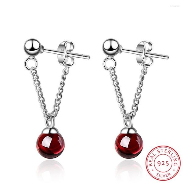 Orecchini a bottone Moda semplice argento sterling 925 Perline rosse / rosa Nappa per regalo ragazza donna Pendientes Brincos