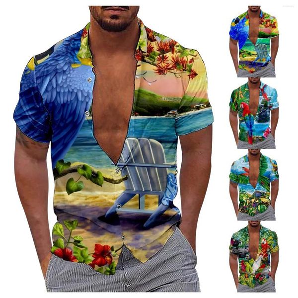 Männer Casual Hemden Sommer Blusen Kleidung Papagei Druck 3d Digital Lose Kurzarm Tops Camisa Kleidung Für Männer