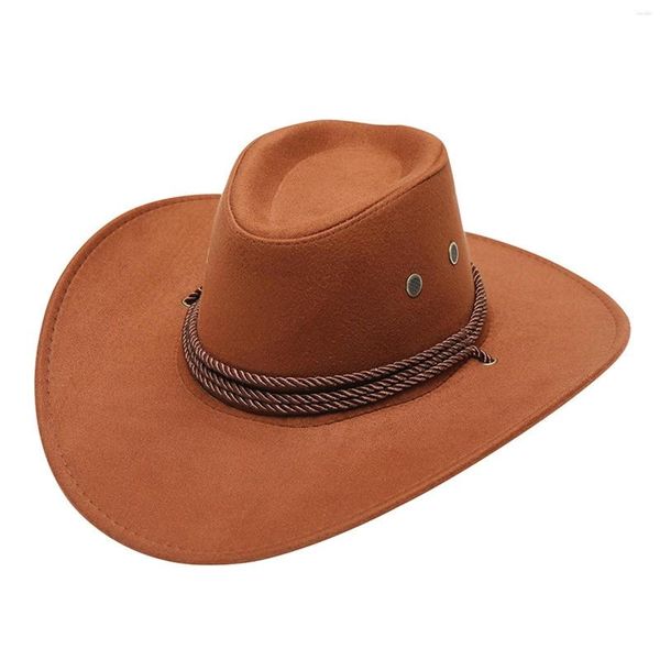 Chapéus de Aba Larga Adulto Casual Sólido Verão Moda Ocidental Cowboy Chapéu de Sol Boné de Viagem Masculino Fedora Couro