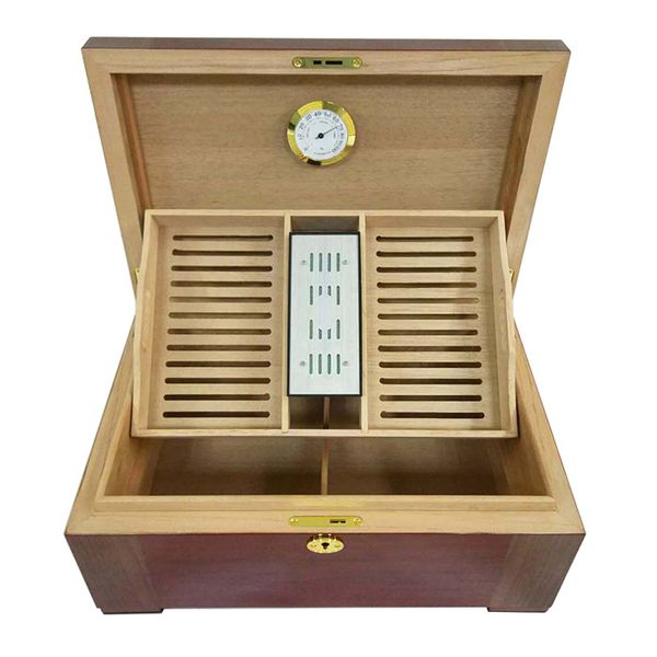 Doppelschichtige Zigarren-Humidorbox aus Zedernholz mit Luftbefeuchter und Hygrometer. Zigarrenetui mit großem Fassungsvermögen, passend für 100–120 Zigarren. Fabrikverkauf