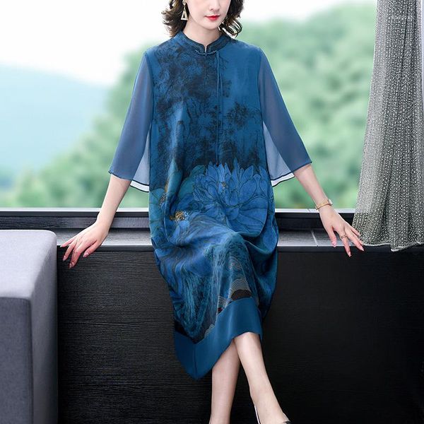 Casual Kleider Sommer Mode Temperament Weibliche Chinesische Verbesserte Cheongsam Kleid In Lange Lose Große Größe Dünne