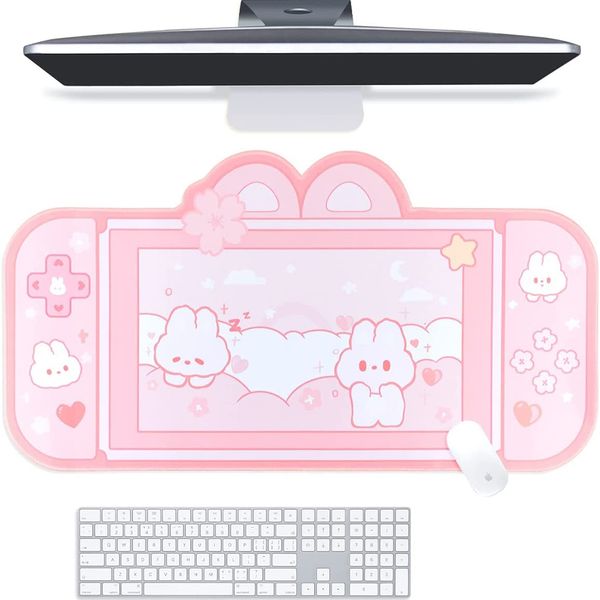 Mouse Pad Poggiapolsi Bunny Desk Pad NS Switch Keyboard Gaming Mat Large Mousepad Pastel Pink Animal Kawaii Cute Anime Blotter Protector 230712