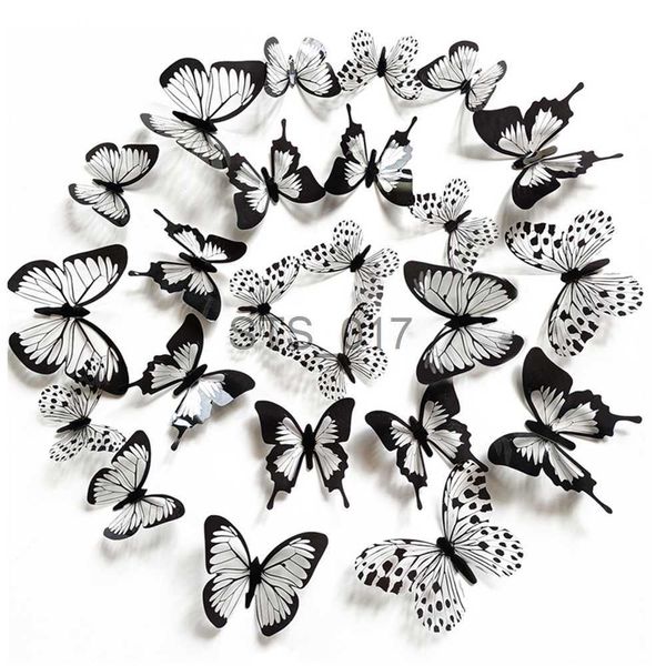 Другие декоративные наклейки 12/24 ПК черно белая 3D наклейка на стенах бабочки Свадебные украшения спальня гостиная домашняя декор бабочки наклейки на наклейки x0712