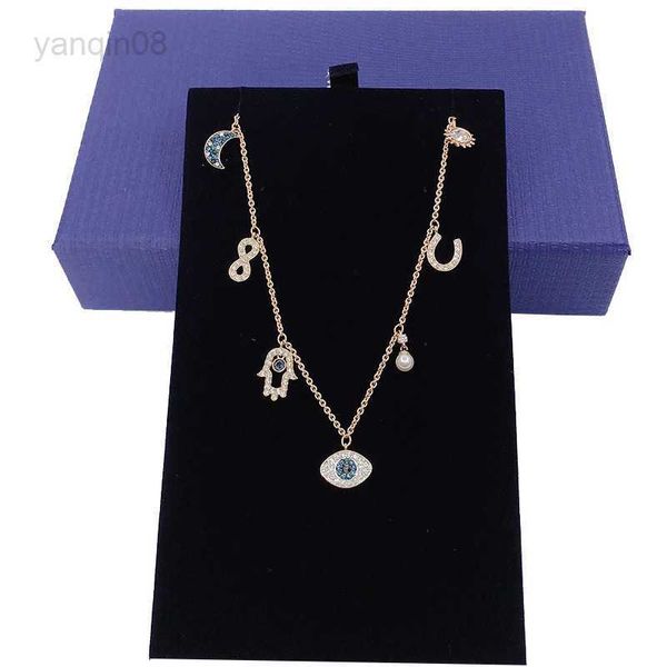 Collane con ciondolo New Devil's Eye Lucky Palm crystal da austriaco Horseshoe Pulling Collana Catena regalo per ragazza Gioielli di moda HKD230712