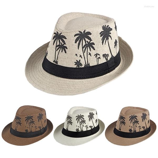 Beralar Hindistan cevizi ağacı plaj şapkaları erkek yaz partisi caz kapakları moda saman örgü chapeau geniş panama erkek dans şapkası serin kovboy