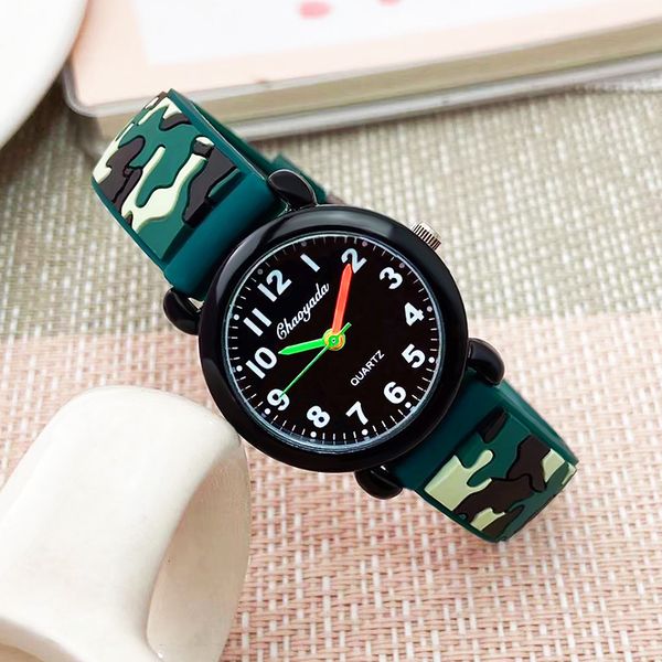 Relógios de pulso verão meninos meninas moda camuflagem pulseira de silicone relógios de quartzo crianças crianças estudantes relógios digitais legais à prova d'água 230712