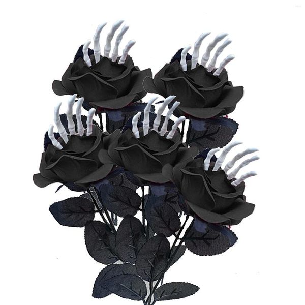 Dekorative Blumen, 5 Stück, schwarze Rose, künstlicher Blumenstrauß, Zuhause, Wohnzimmer, Jäten, Weihnachtsdekoration, Jahr ohne Vase
